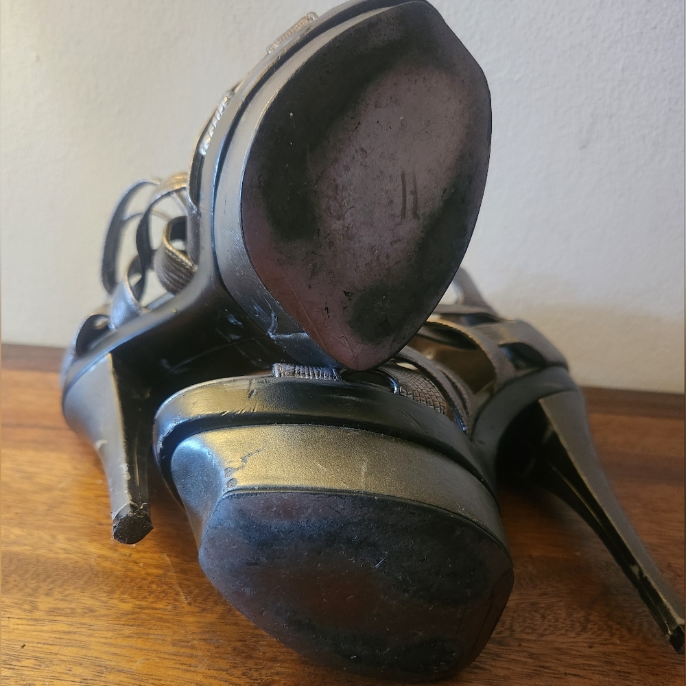 bebe | Adrianna Embossed Pewter Gladiator Heels - Picture 9 of 9